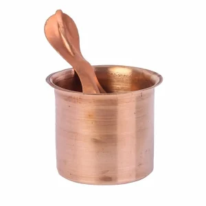 traditional pure copper panchpatra set with achamani & puja plate – religious worship essentials
